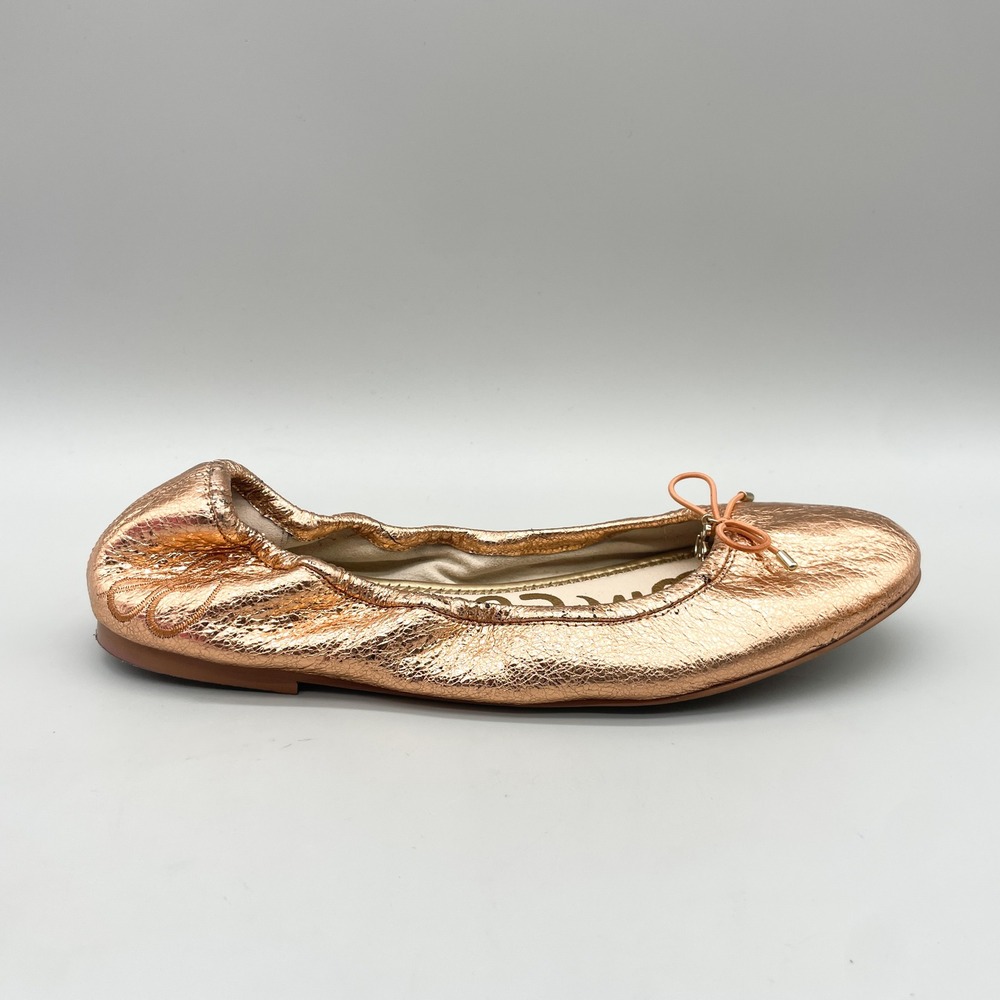 Sam Edelman Womens 9M Felicia Ballet Flats Rose Gold Metallic Leather Coquette - Picture 2 of 12